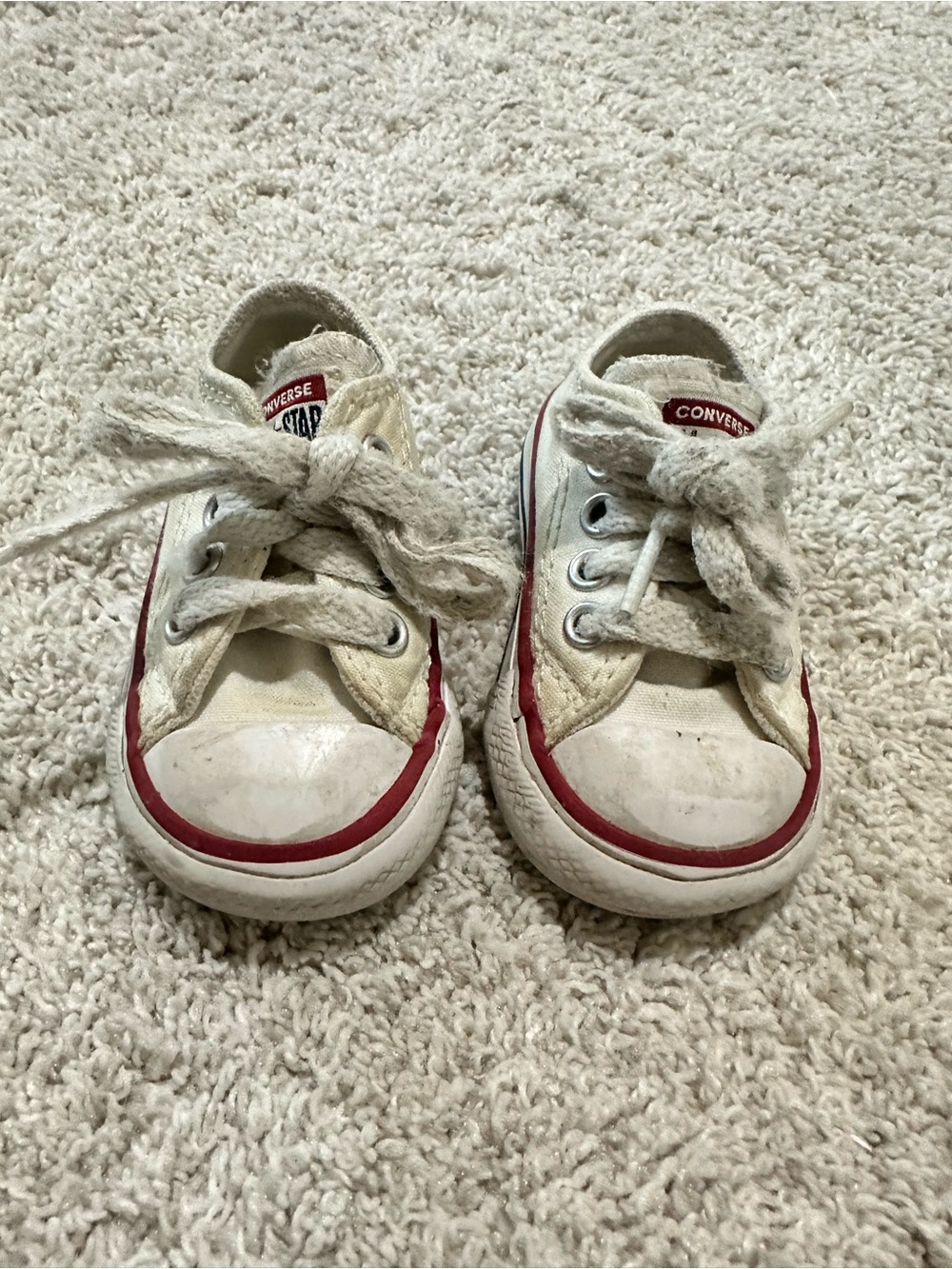 Converse Kids Cream Canvas Low-Top Sneakers with Red Trim